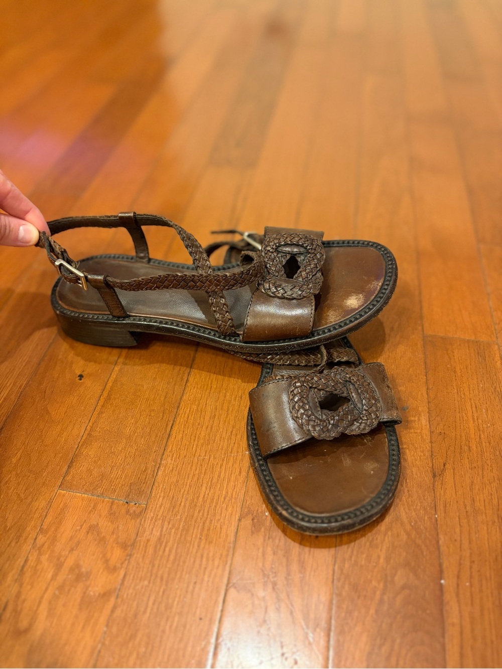 Cole Haan | Brown Vintage Leather Braided Slingback Sandals - Women 7 1/2